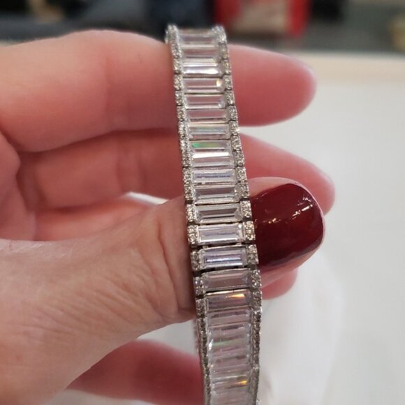 Sears Sterling Silver White Diamond Simulant 47ctw Baguette and Round Diamond - Picture 5 of 11